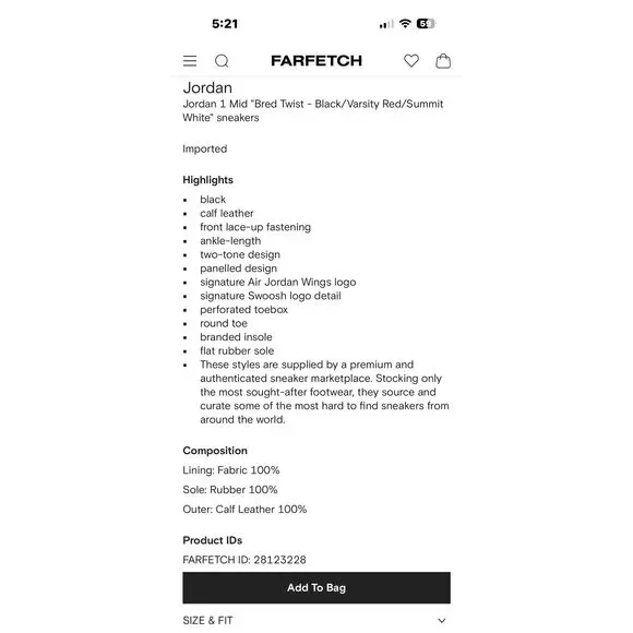 Nike Air Jordan 1 Mid Sneakers Red Bred Black Basketball Streetwear Men Size 9.5 - Picture 12 of 12